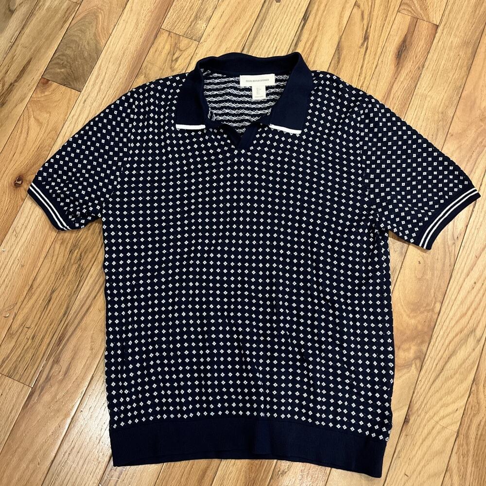 Frederik Anderson Copenhagen Men Navy/White Pullover T-shirt Sz L Short Sleeve